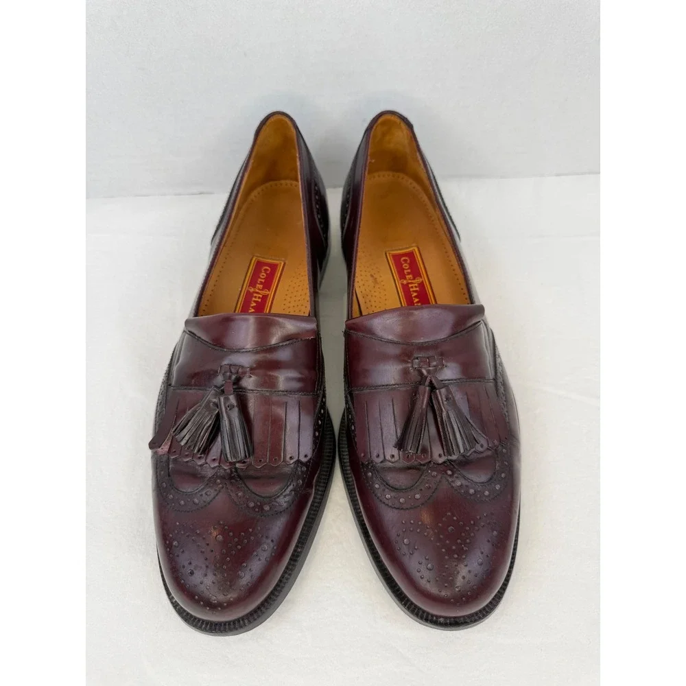 Cole Haan City Mens Burgundy Leather Wingtip Kiltie‎ Tassel Loafers 12 D